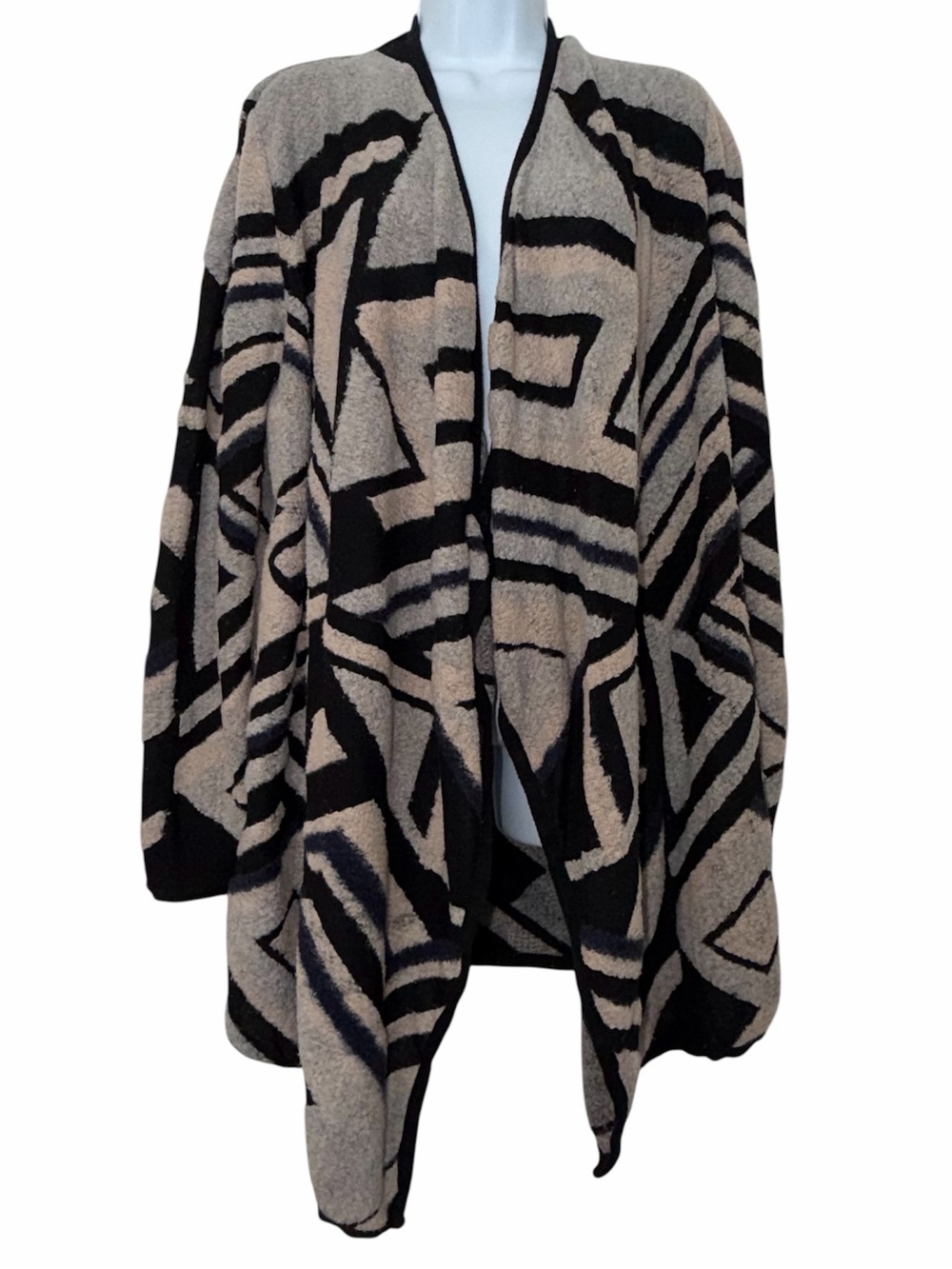 Lucky Brand Black & Tan Geometric Open-Front Cardigan Wrap
